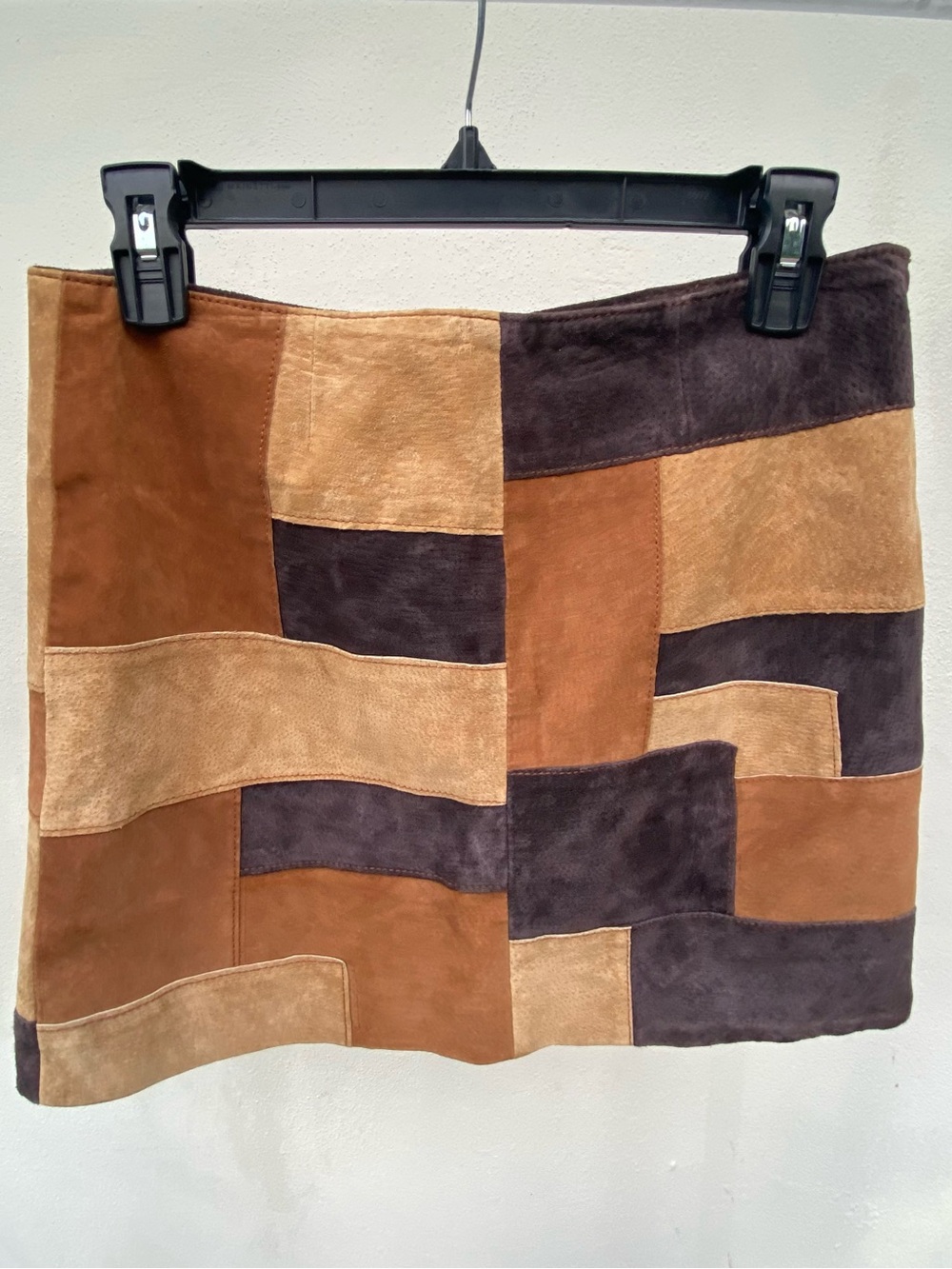 Y2K Misdemeanor Brown & Tan Suede Patchwork Mini Skirt Size 7